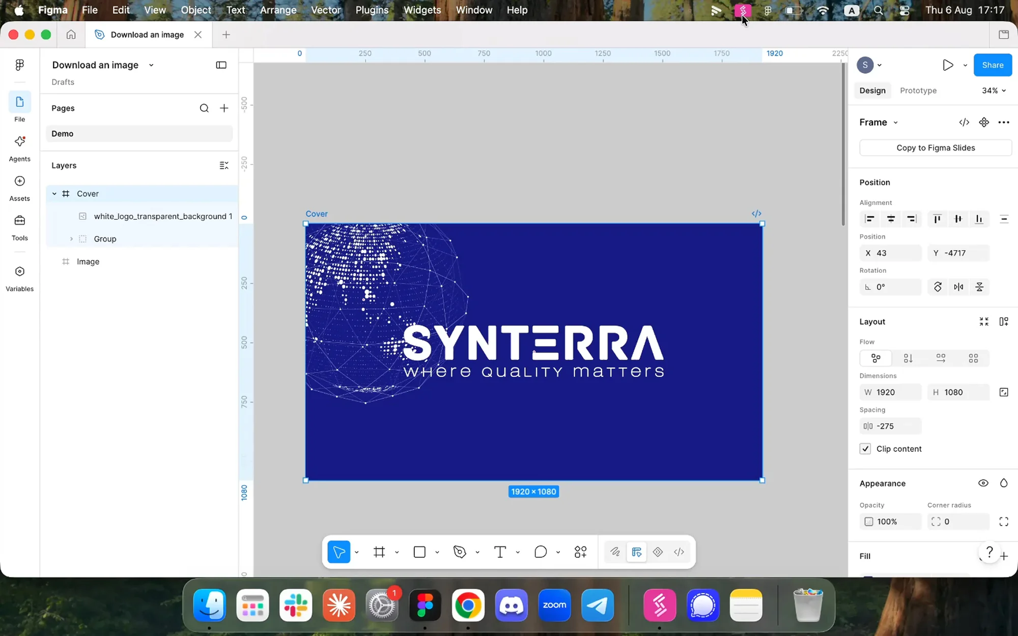 Synterra presentation cover open in Figma on a Mac desktop.